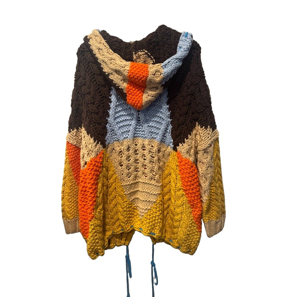 FREE PEOPLE Chunky Knit Boho Poncho Sweater Oversized Rare - Picture 9 of 11